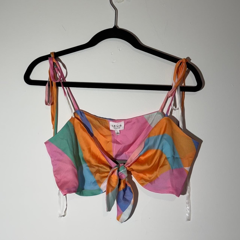 Le Lis Colorful Abstract Tie Front Crop Top Small Festival Coquette Vacation‎
